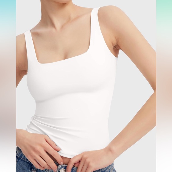 PUMIEY Women's Square Neck Buttery Soft Double Lined Tank Top New - Picture 2 of 8